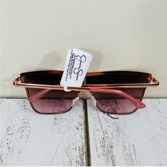 Jessica Simpson Rose Gold Metal Frame Square Shield Sunglasses Eyewear J6100 - Picture 3 of 14